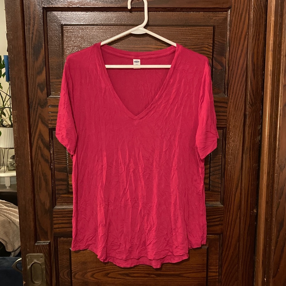 Old Navy Women's Short Sleeve V-Neck Top - Hot Pink